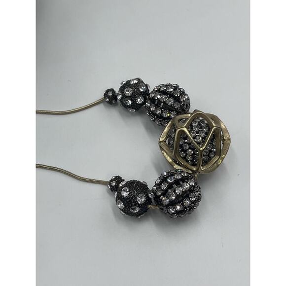 CHICO'S Julia Silver Gold Tone Rhinestone Adorned Fireballs Black Ball Necklace - Picture 10 of 13